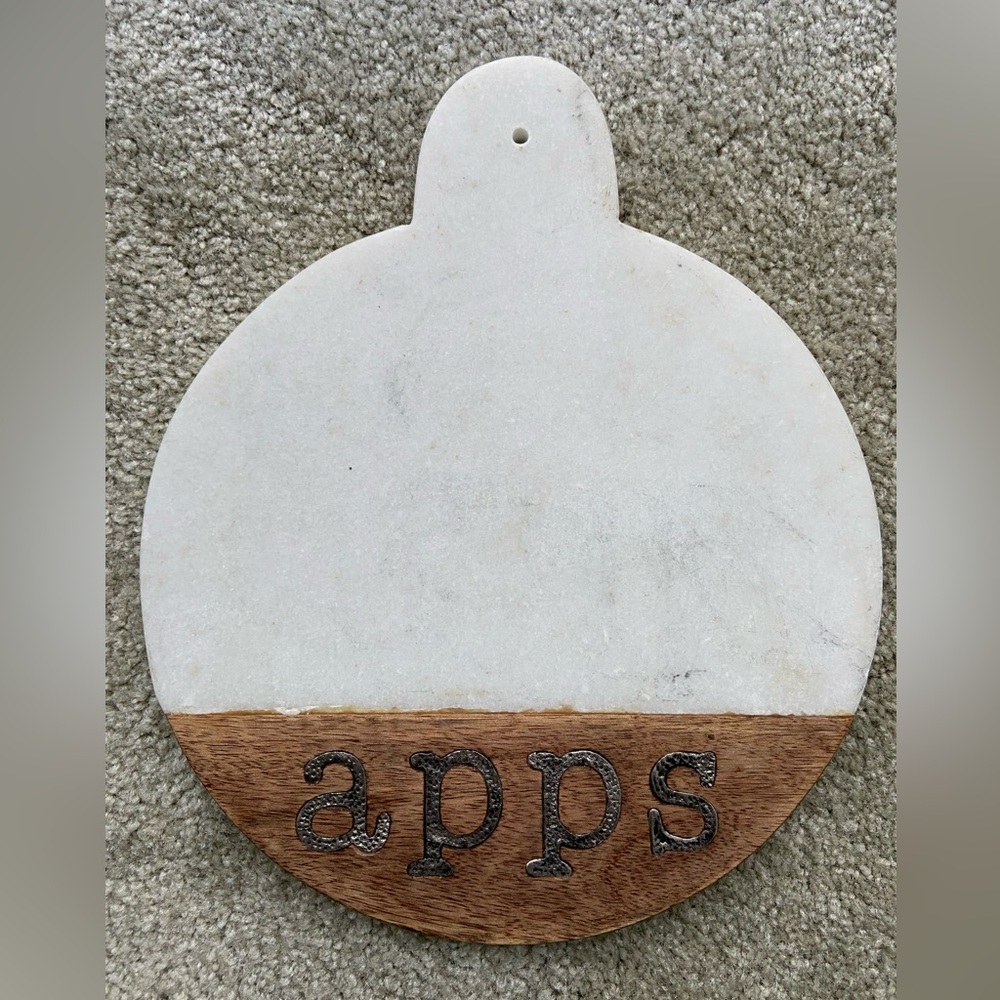 🪷 Mudpie Marble & Wood Round "APPS" charcuterie Board, USED